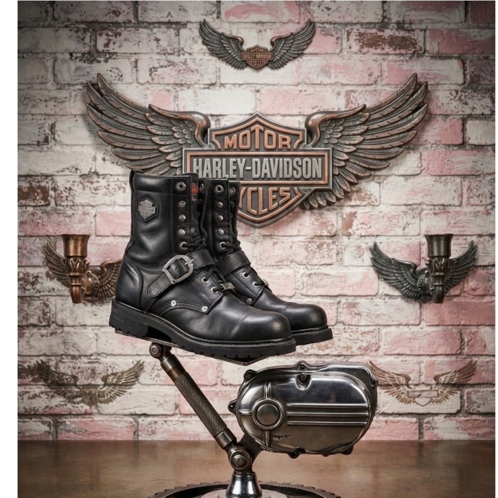 Harley-Davidson Black Leather Lace Up Motorcycle Biker mens 6/ women's 7.5